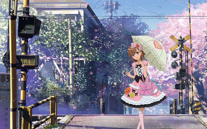 Anime Girl with Umbrella — Pink
