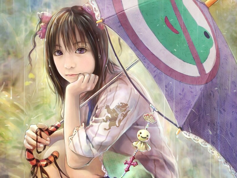 Anime Girl with Umbrella — Purple, Calm, Afternoon