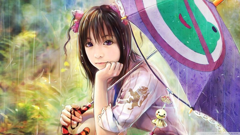 Anime Girl with Umbrella — Purple, Calm