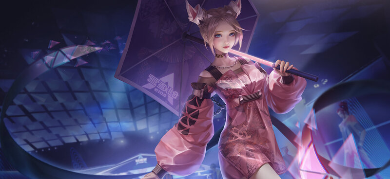 Anime Girl with Umbrella — Purple, Dramatic, Night, Digital Art, Cat Ears