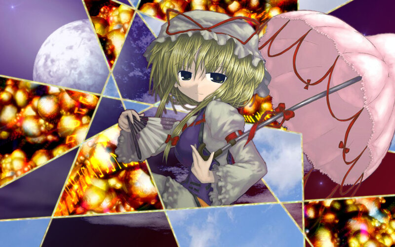 Anime Girl with Umbrella — Purple, Dramatic, Night, Moon