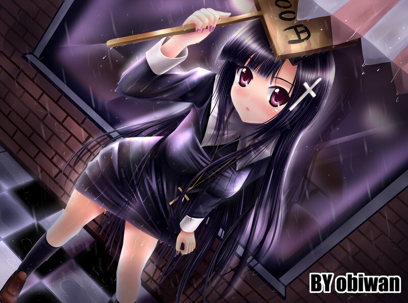 Anime Girl with Umbrella — Purple, Dramatic, Night