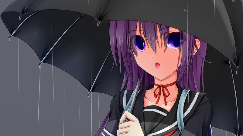 Anime Girl with Umbrella — Purple, Dramatic, Rain
