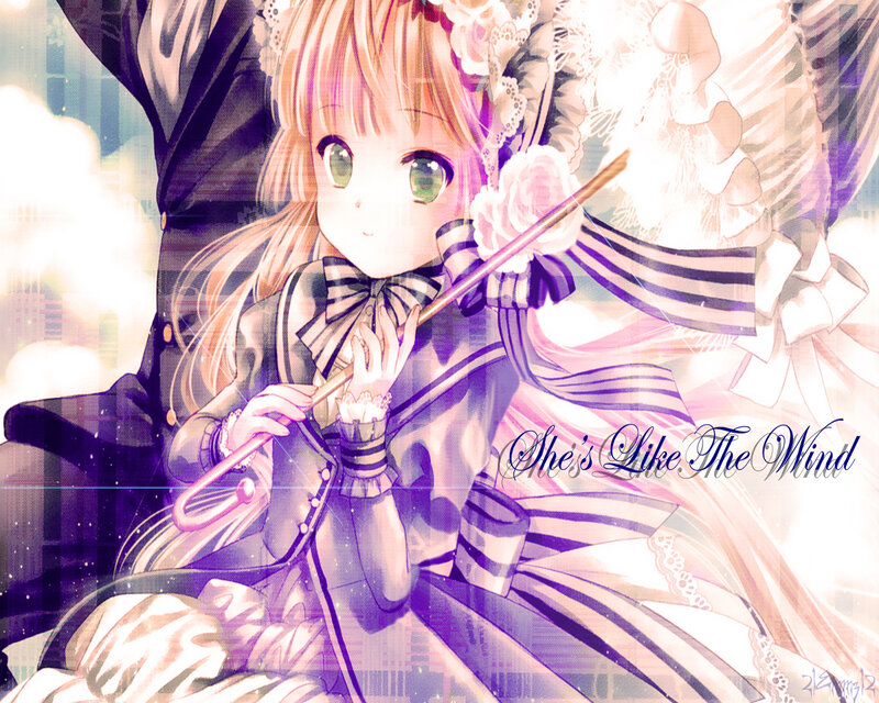 Anime Girl with Umbrella — Purple, Dreamy, Digital Art