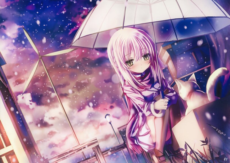 Anime Girl with Umbrella — Purple, Dreamy, Night