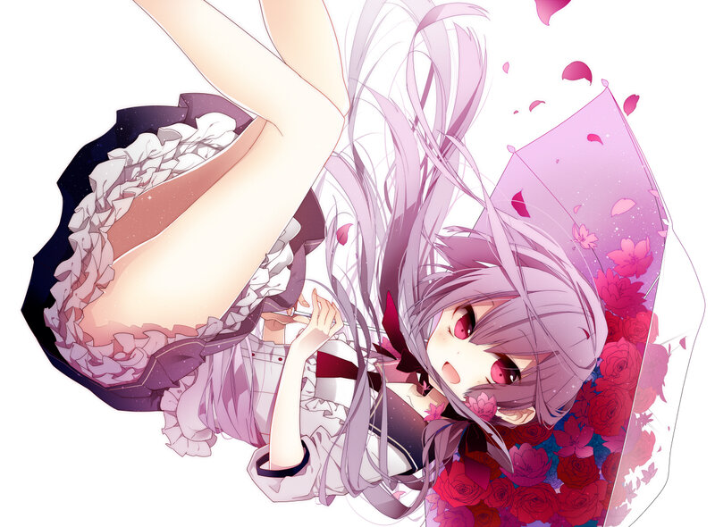 Anime Girl with Umbrella — Purple, Dreamy, Roses
