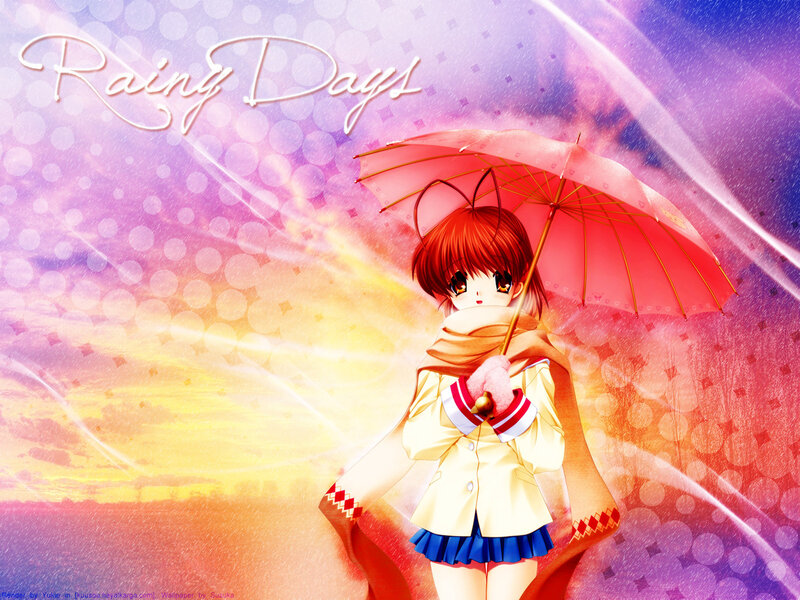 Anime Girl with Umbrella — Purple, Dreamy, Sunset