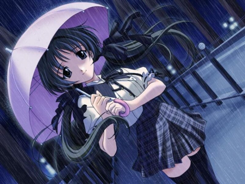 Anime Girl with Umbrella — Purple, Melancholic, Night