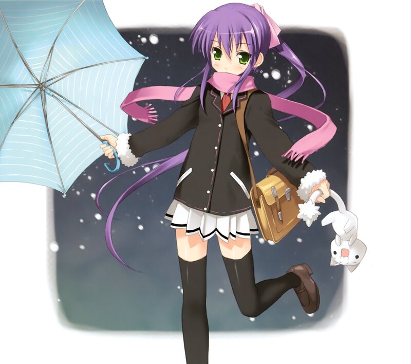 Anime Girl with Umbrella — Purple, Playful, Winter