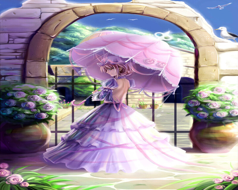 Anime Girl with Umbrella — Purple, Serene, Afternoon
