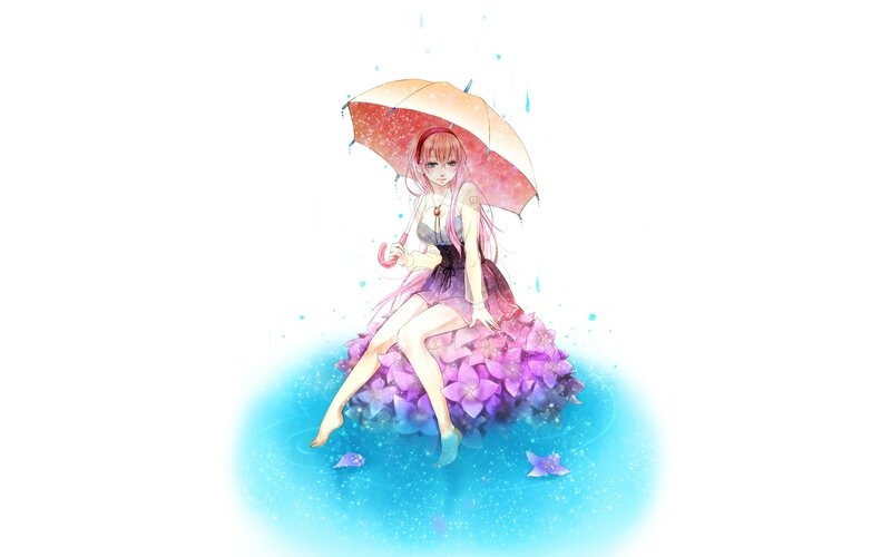 Anime Girl with Umbrella — Purple, Serene, Digital Art, Flowers
