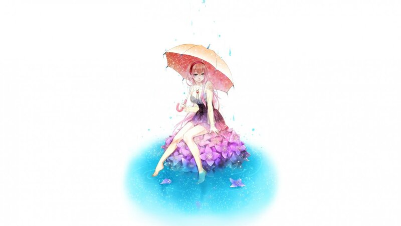 Anime Girl with Umbrella — Purple, Serene, Digital Art