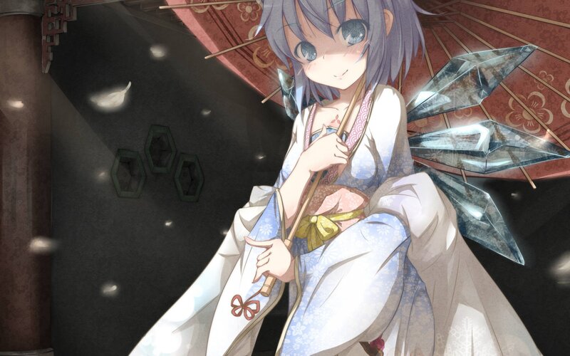 Anime Girl with Umbrella — Purple, Serene, Night, Kimono