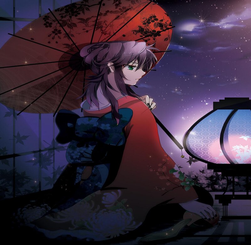 Anime Girl with Umbrella — Purple, Serene, Night, Lantern