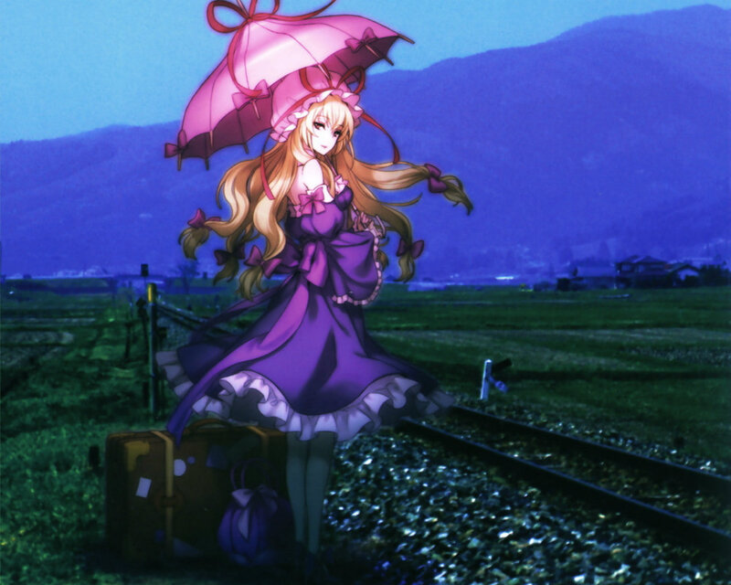 Anime Girl with Umbrella — Purple, Serene, Night, Suitcase
