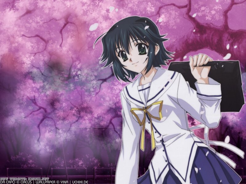 Anime Girl with Umbrella — Purple, Serene, Spring, Cherry Blossoms, School Uniform