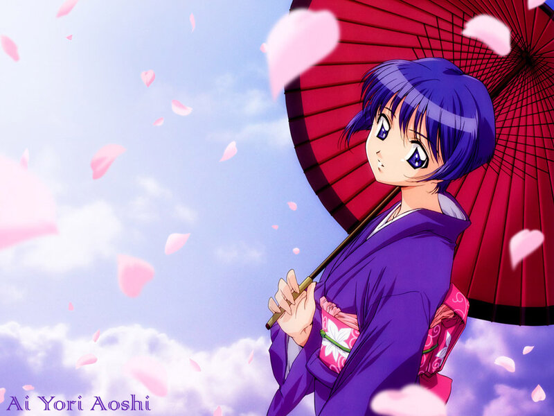 Anime Girl with Umbrella — Purple, Serene, Spring, Cherry Blossoms