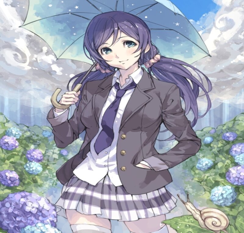 Anime Girl with Umbrella — Purple, Serene, Spring, Hydrangea