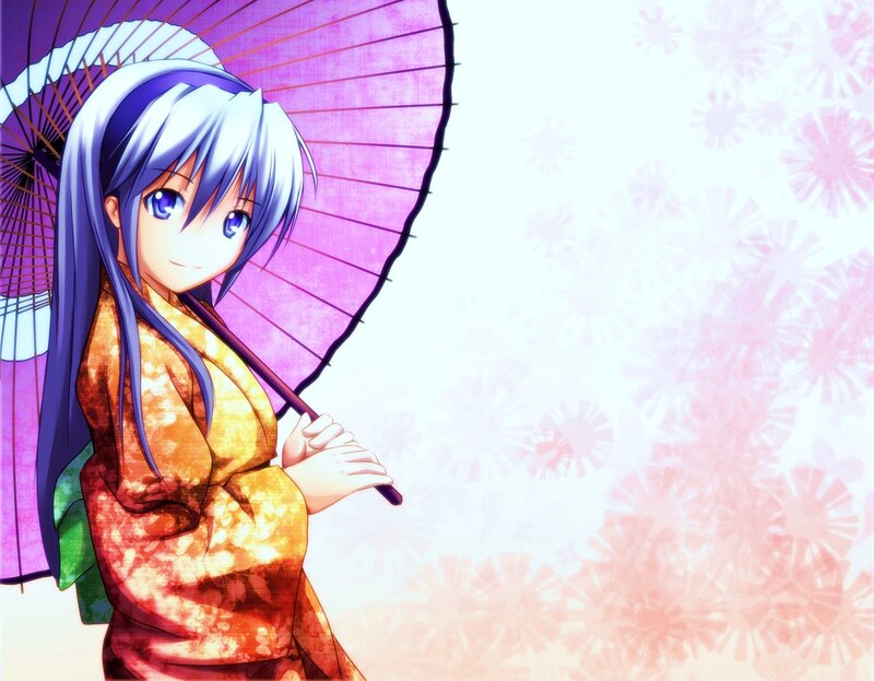 Anime Girl with Umbrella — Purple, Serene, Spring