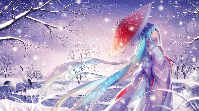 Anime Girl with Umbrella — Purple, Serene, Winter