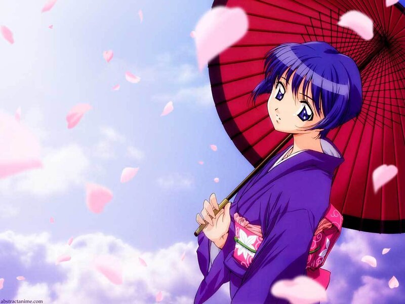Anime Girl with Umbrella — Purple