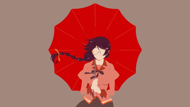 Anime Girl with Umbrella — Red, Calm, Digital Art, Glasses