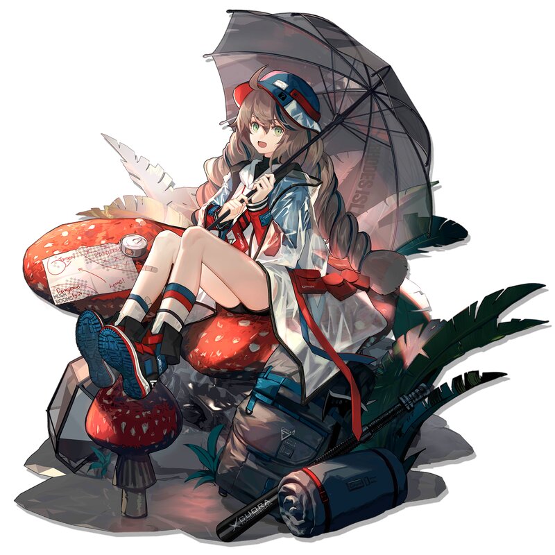 Anime Girl with Umbrella — Red, Calm, Digital Art, Mushroom
