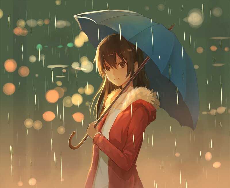Anime Girl with Umbrella — Red, Calm, Night