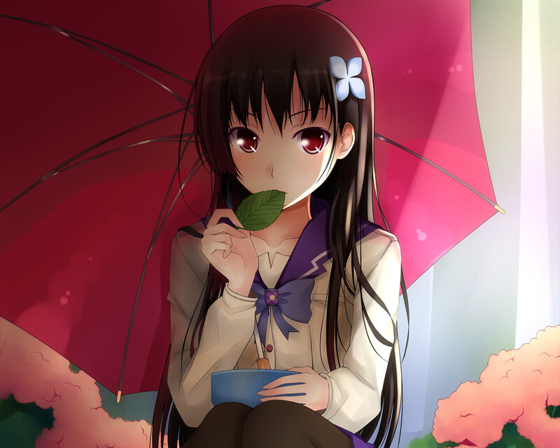 Anime Girl with Umbrella — Red, Calm