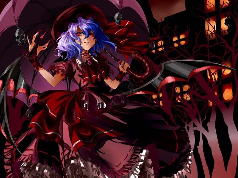 Anime Girl with Umbrella — Red, Dark, Dramatic