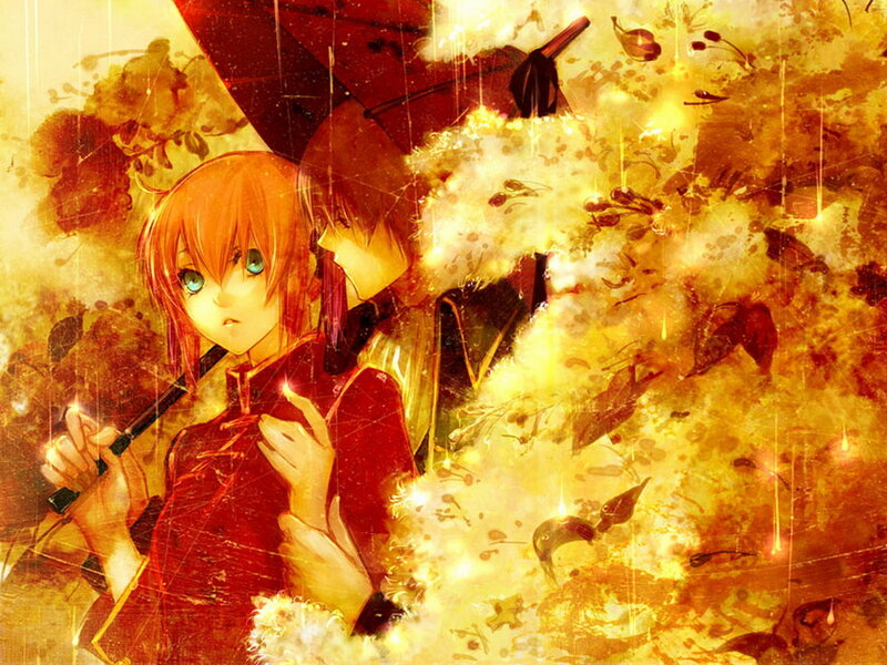Anime Girl with Umbrella — Red, Dramatic, Autumn