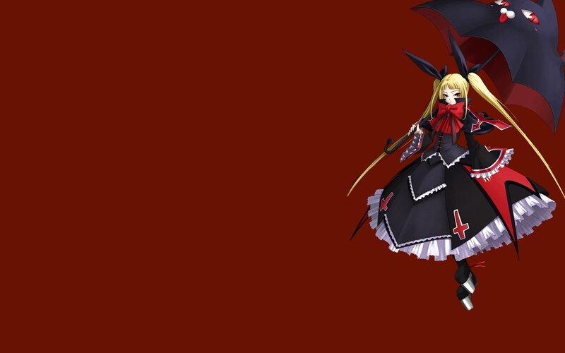 Anime Girl with Umbrella — Red, Dramatic, Digital Art, Dress