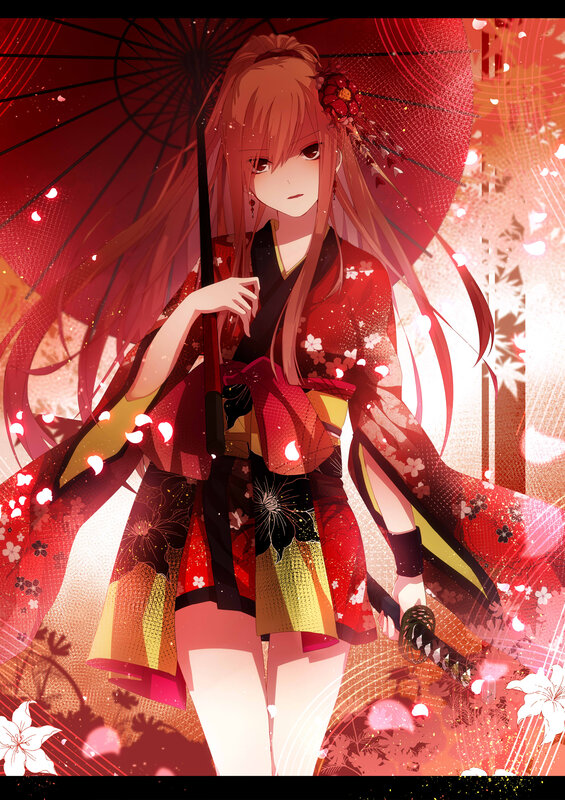 Anime Girl with Umbrella — Red, Dramatic, Spring