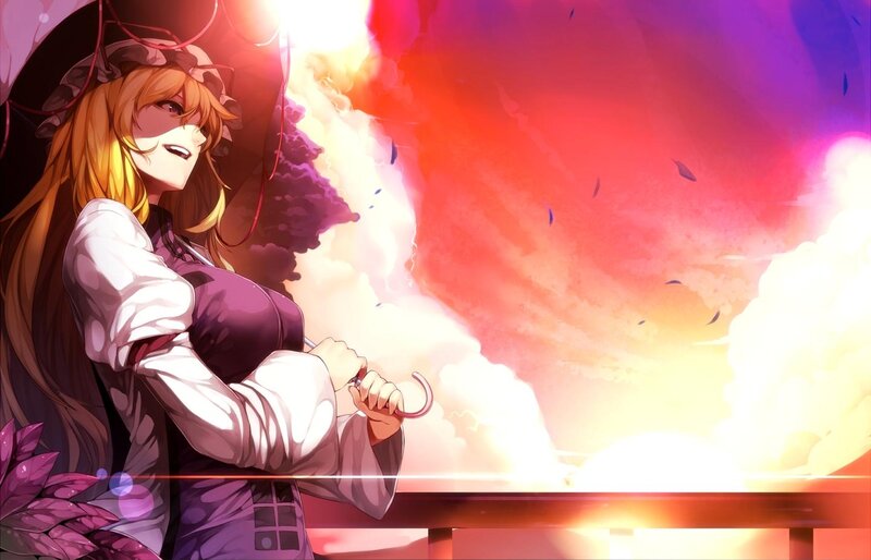 Anime Girl with Umbrella — Red, Dramatic, Sunset