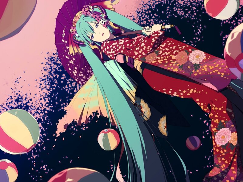 Anime Girl with Umbrella — Red, Dreamy