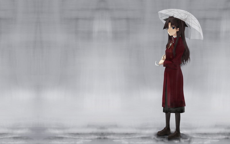 Anime Girl with Umbrella — Red, Melancholic