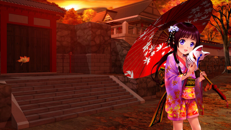 Anime Girl with Umbrella — Red, Serene, Sunset