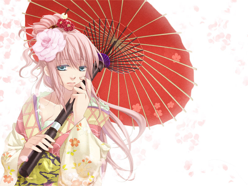 Anime Girl with Umbrella — Red, Serene