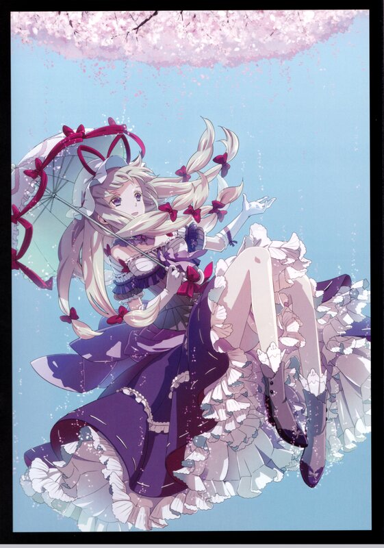 Anime girl with umbrella under cherry blossoms