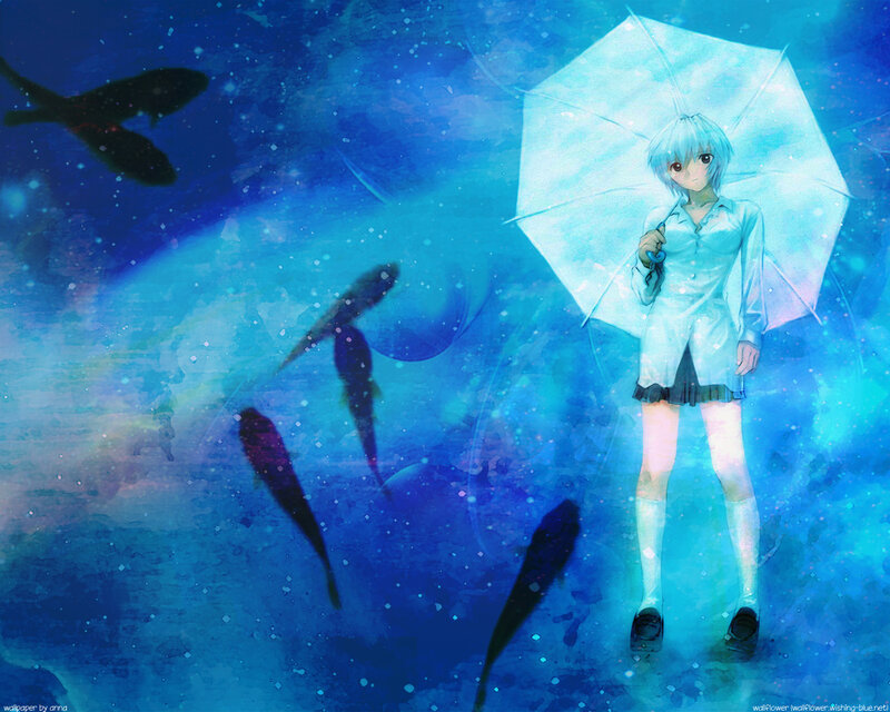 anime girl with umbrella underwater