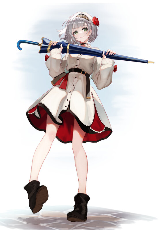 Anime Girl with Umbrella — White, Calm, Afternoon, Digital Art