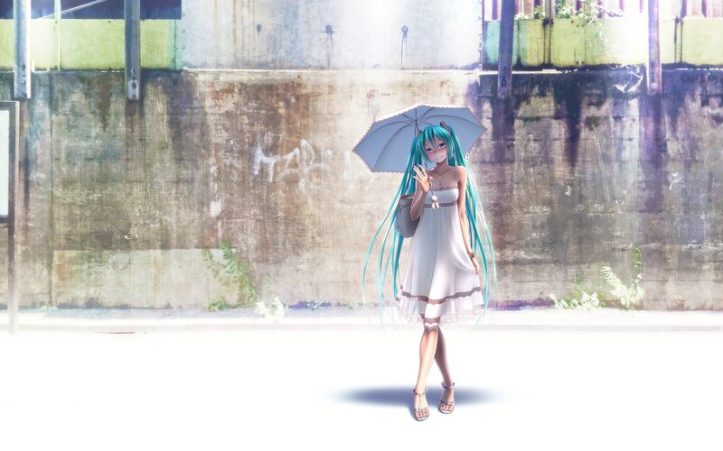 Anime Girl with Umbrella — White, Calm, Afternoon