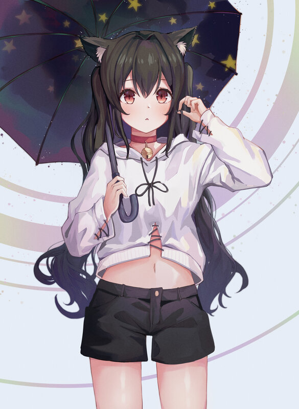 Anime Girl with Umbrella — White, Calm, Night, Digital Art