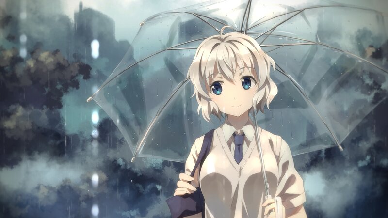 Anime Girl with Umbrella — White, Calm, Night