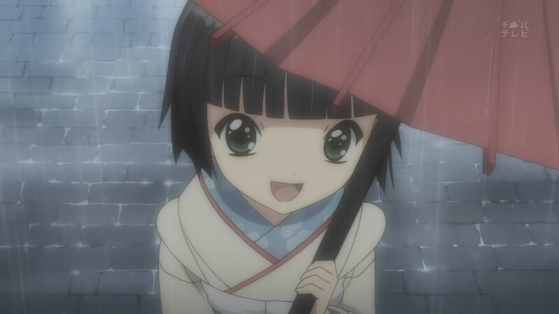 Anime Girl with Umbrella — White, Calm, Rain