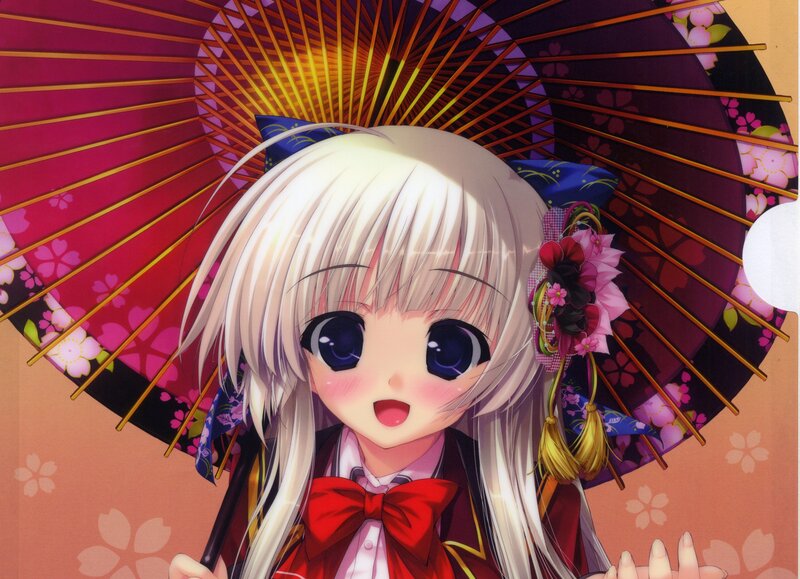 Anime Girl with Umbrella — White, Cheerful