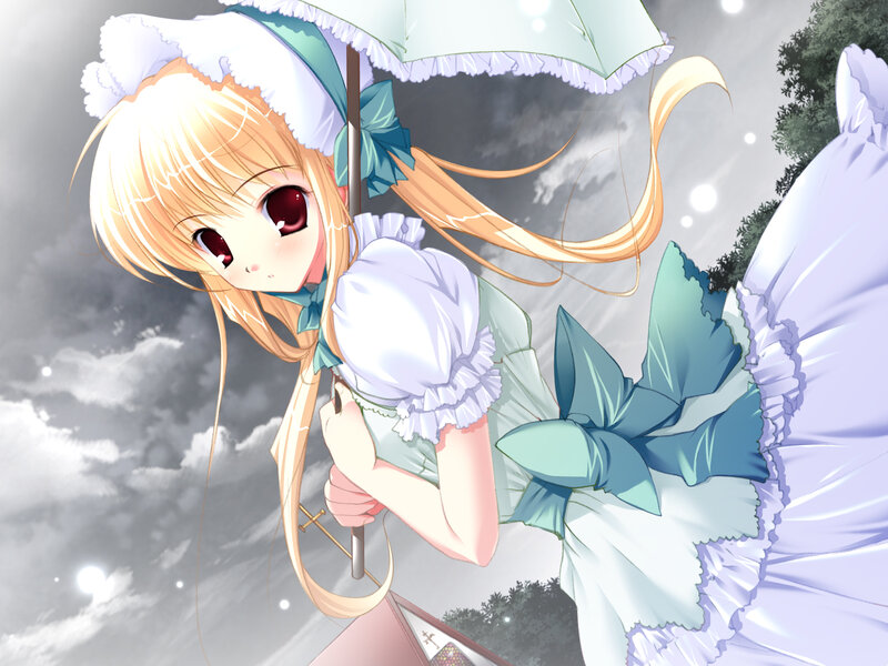 Anime Girl with Umbrella — White, Dramatic, Dress