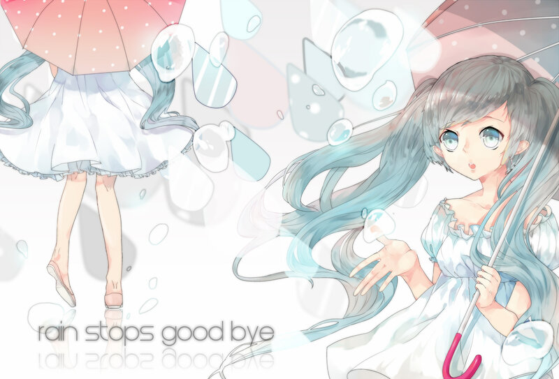 Anime Girl with Umbrella — White, Dreamy, Digital Art
