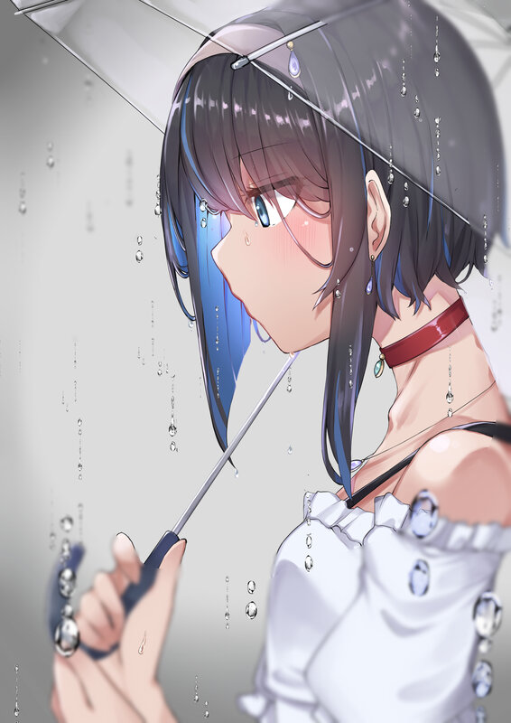 Anime Girl with Umbrella — White, Melancholic, Digital Art, Rain