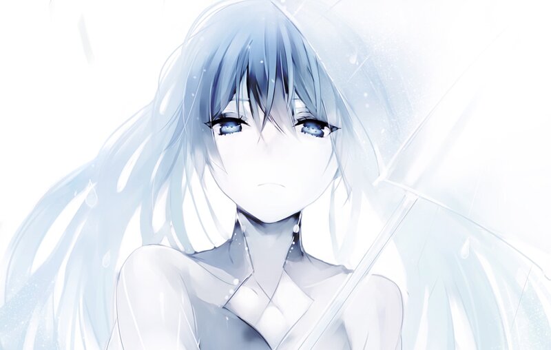 Anime Girl with Umbrella — White, Melancholic, Digital Art